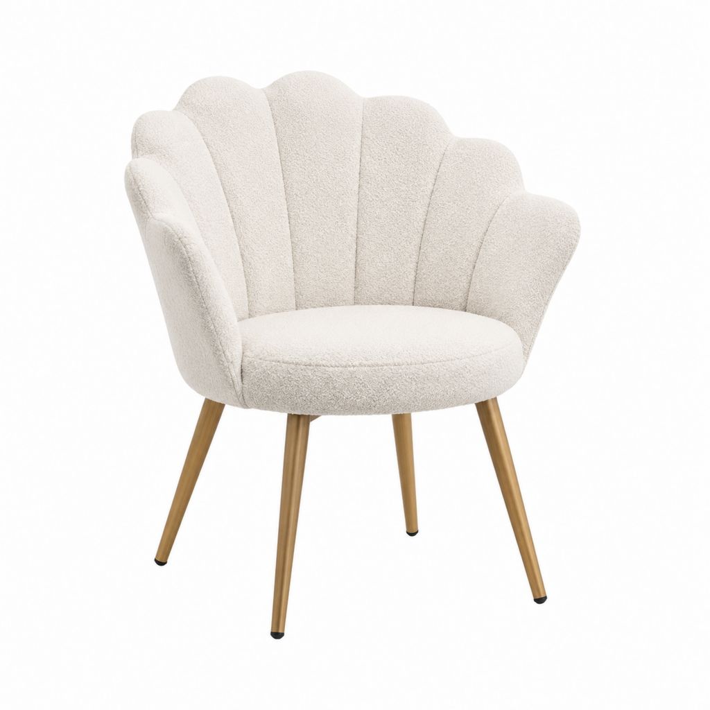 Esszimmerstuhl Creme Bouclé-Polyester mit pulverbeschichteten Stahlbeinen in Gold Muschelform 62 x 60 x 84 cm