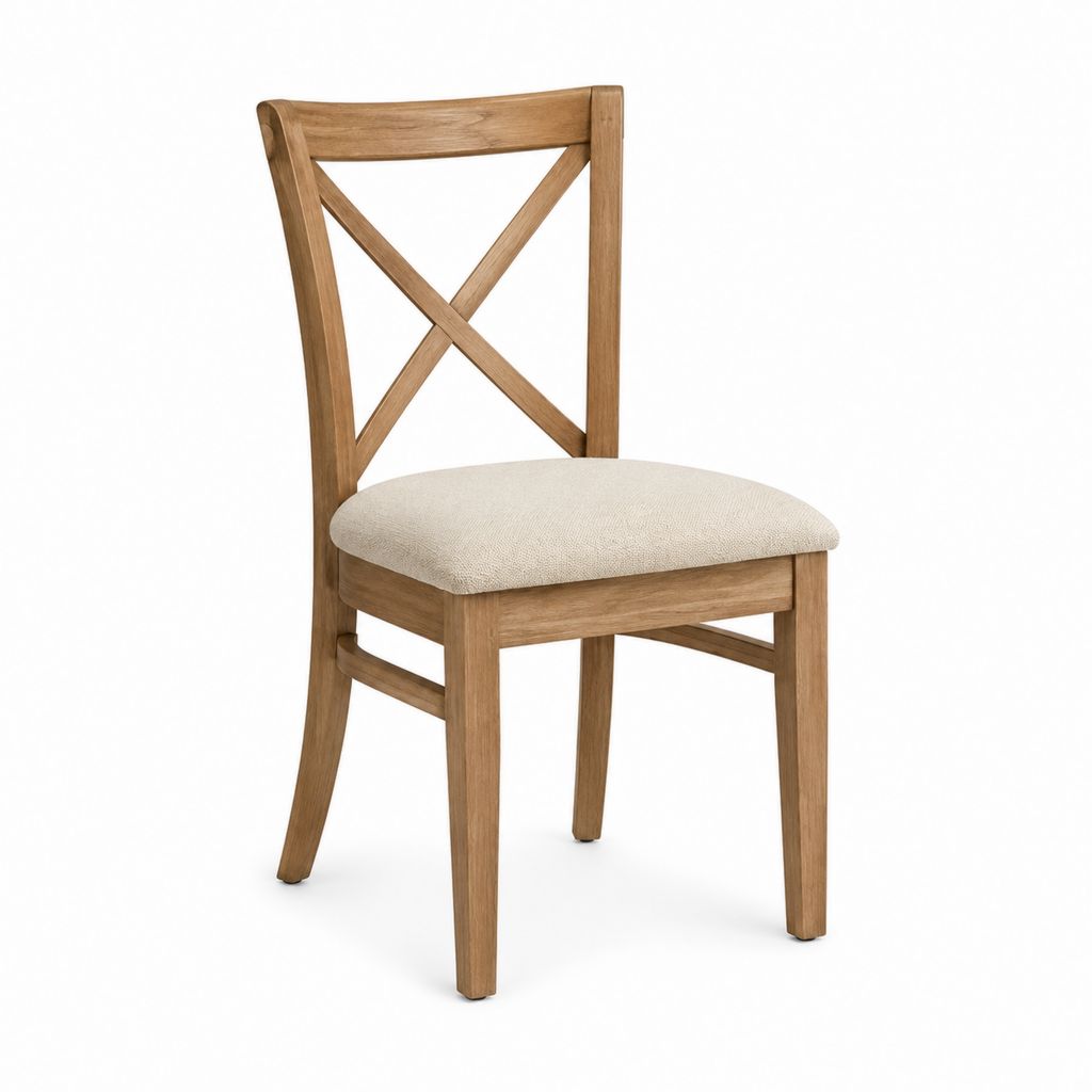 Esszimmerstuhl Braun aus Massivholz mit beigem Polyesterbezug 45 x 50 x 95 cm