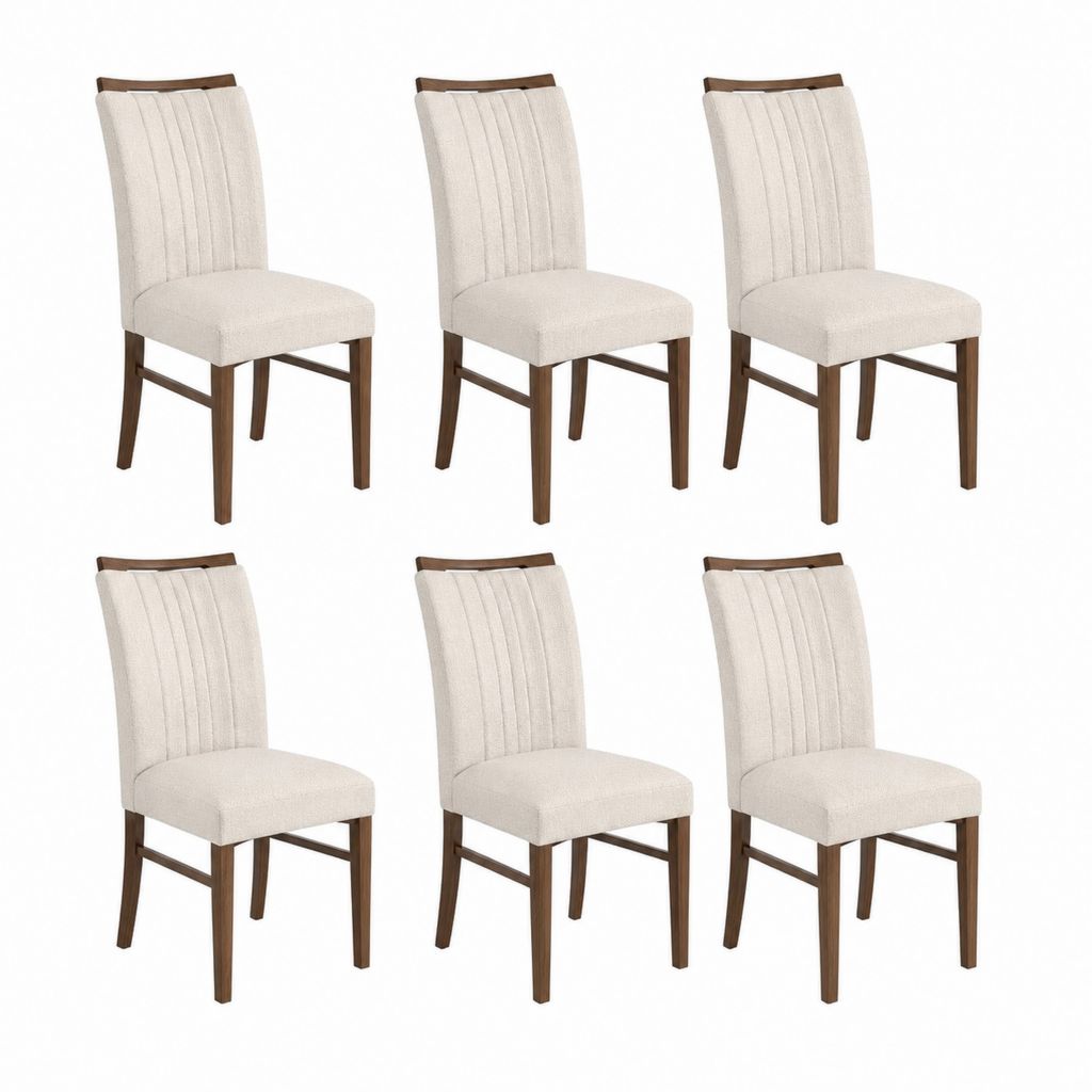 6er Set Esszimmerstühle Beige Polyesterbezug Massivholzgestell Rechteckige Sitzfläche 44 x 55 x 100 cm