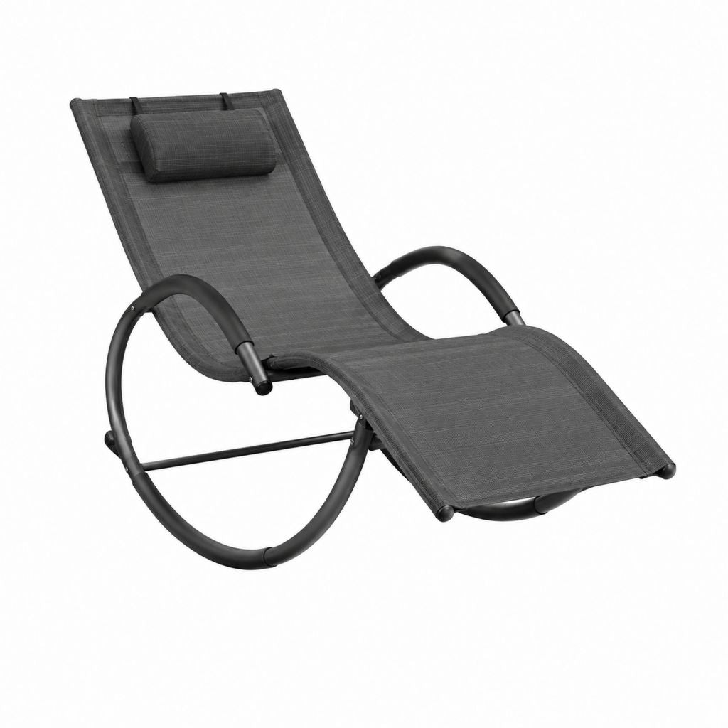 Schaukelliege Gartenliege Anthrazit Stahl Textilene ergonomisch 147 x 63 x 89 cm