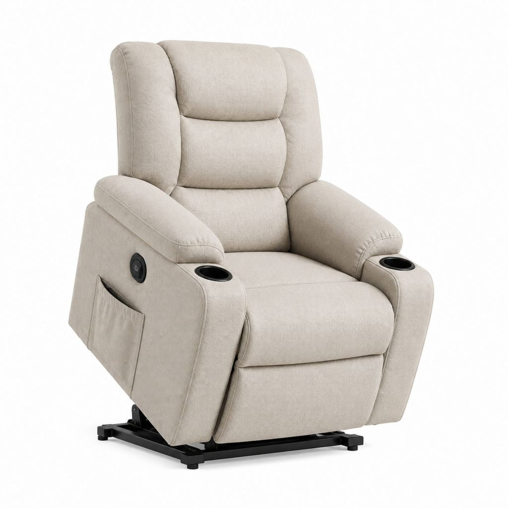 Elektrischer Relaxsessel Beige mit Polyesterbezug und Stahlgestell 90 x 95 x 105 cm