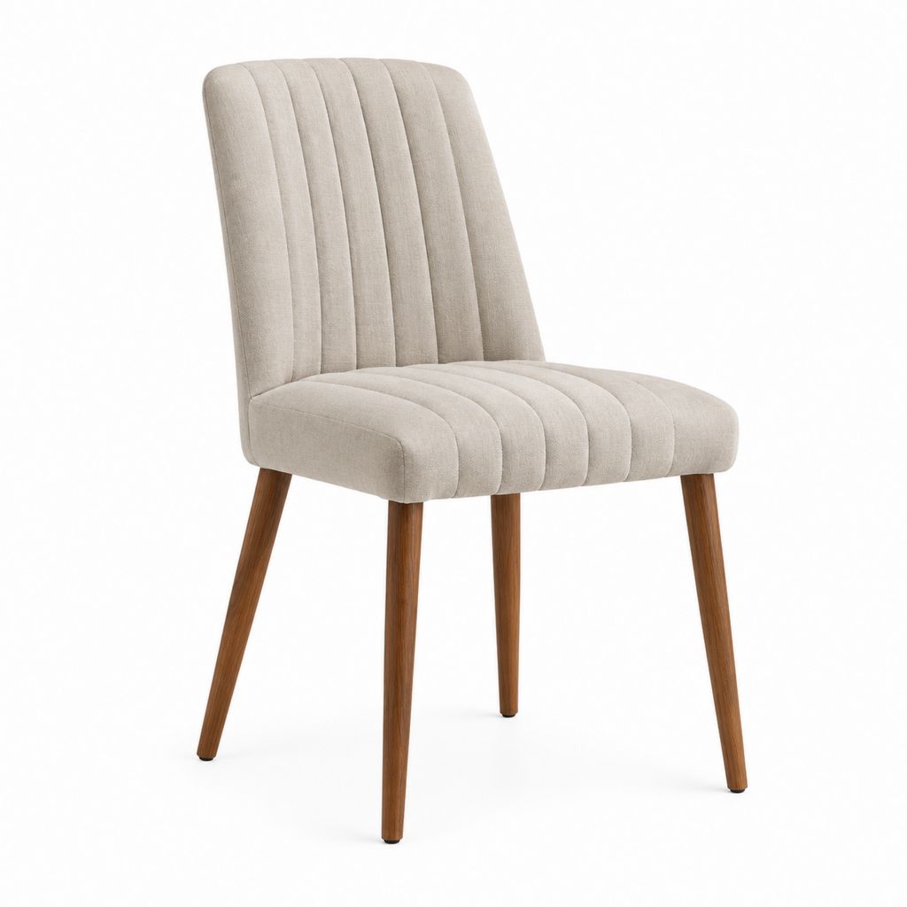Esszimmerstuhl Beige mit Polyesterpolsterung und Massivholzbeinen 48 x 58 x 85 cm