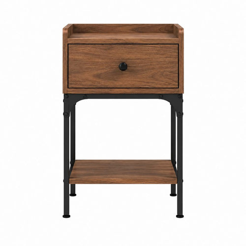 Nachttisch Braun mit schwarzem Stahlgestell 1 Schublade 1 Ablage 40 x 35 x 65 cm
