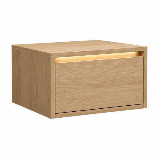 Wand-Nachttisch Eiche MDF rechteckig mit Schublade und LED-Beleuchtung 50 x 35 x 30 cm
