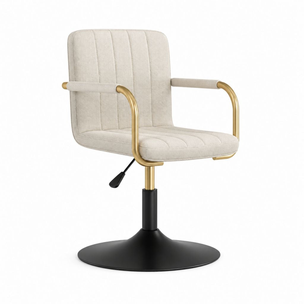 Drehbarer Esszimmerstuhl mit Armlehnen Beige Polyester Stahl 60 x 60 x 86–96 cm