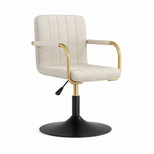 Drehbarer Esszimmerstuhl mit Armlehnen Beige Polyester Stahl 60 x 60 x 86–96 cm