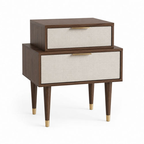 Nachttisch mit 2 Schubladen walnussbraun beige aus MDF mit Nussbaumfurnier rechteckig 50 x 40 x 65 cm