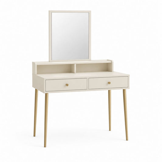 Schminktisch mit Spiegel Weiß MDF rechteckig 80 x 40 x 140 cm mit 2 Schubladen