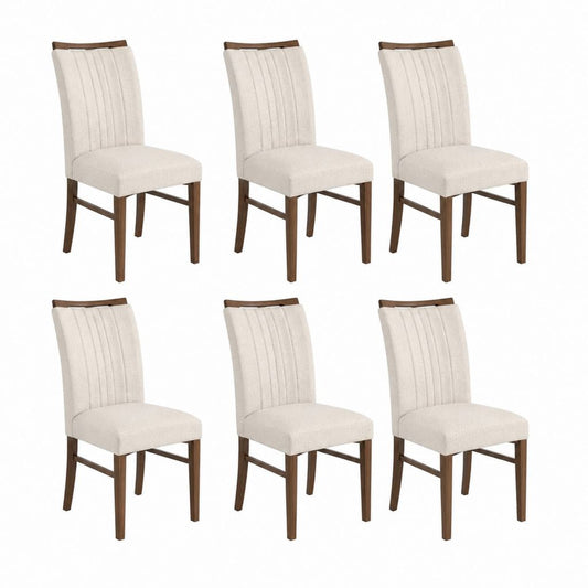 6er Set Esszimmerstühle Beige Polyesterbezug Massivholzgestell Rechteckige Sitzfläche 44 x 55 x 100 cm