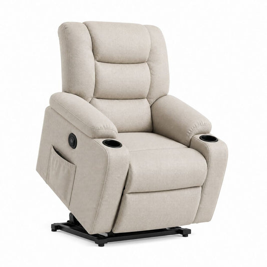 Elektrischer Relaxsessel Beige mit Polyesterbezug und Stahlgestell 90 x 95 x 105 cm