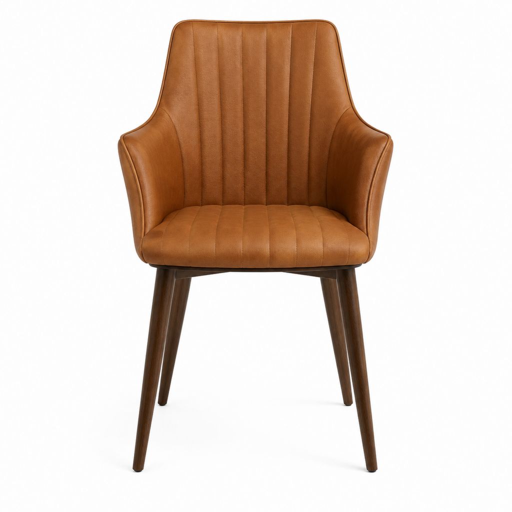 Esszimmerstuhl mit Armlehnen Cognac PU-Bezug Massivholzbeine 58 x 62 x 82 cm