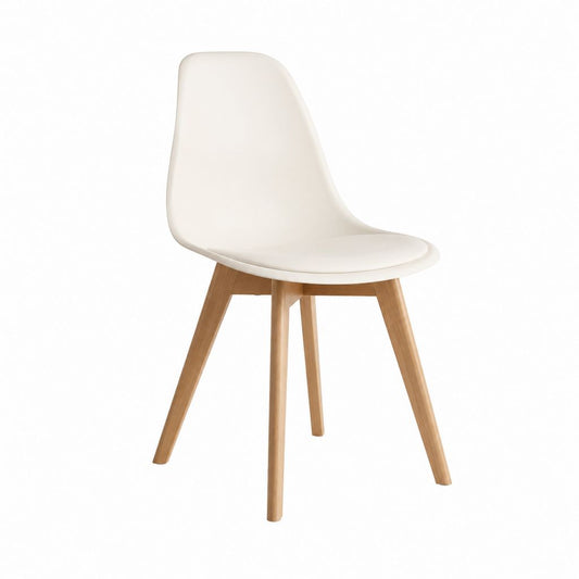 Esszimmerstuhl Weiß PP-Kunststoff Sitzschale Buchenmassivholz Beine geschwungen 48 x 53 x 82 cm